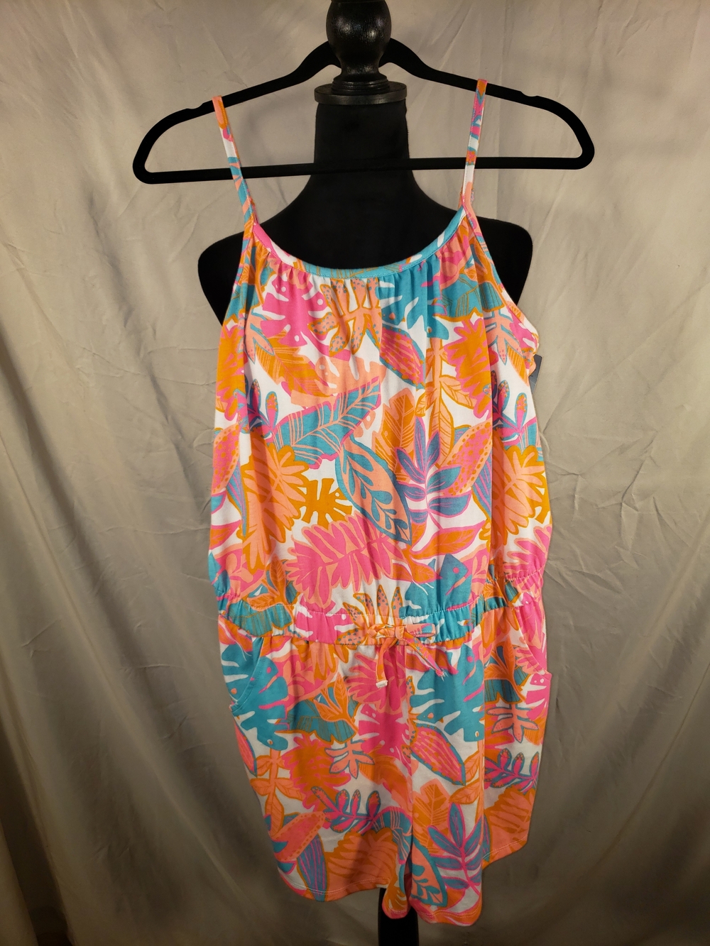 NWT Cat & Jack Bright Floral Halter Romper in Pink, Orange & Teal - XXL Plus - Picture 4 of 6
